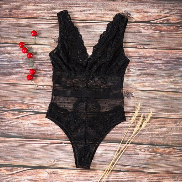 NWOT Black Lace Teddy Bodysuit - Picture 6 of 12